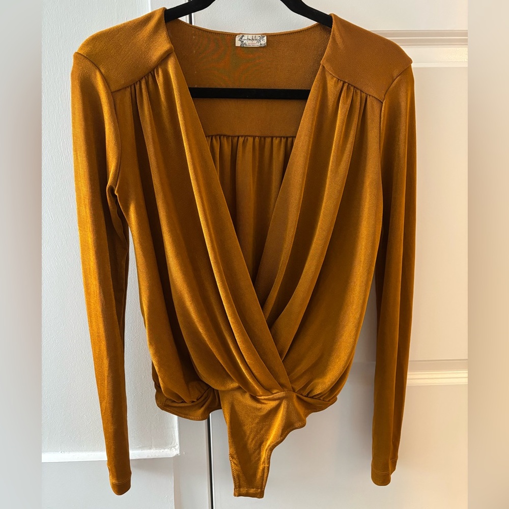 Free People Mustard Wrap Blouse